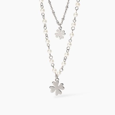 2 Jewels Collana 2 Fili Perle e Quadrifogli