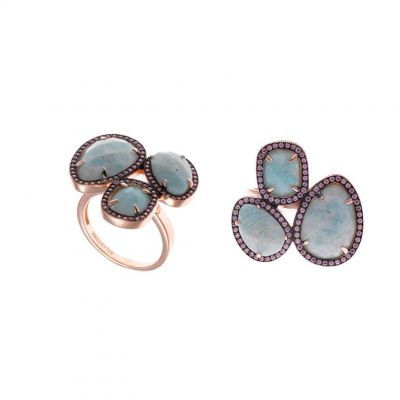 Plata Anello Donna Argento Rosè 3 Pietre Amazonite