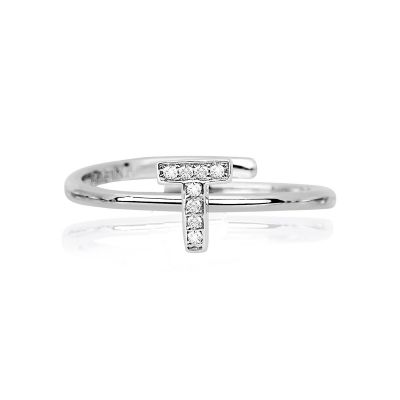 Mabina Anello Donna Argento Regolabile Lettera T e Zirconi