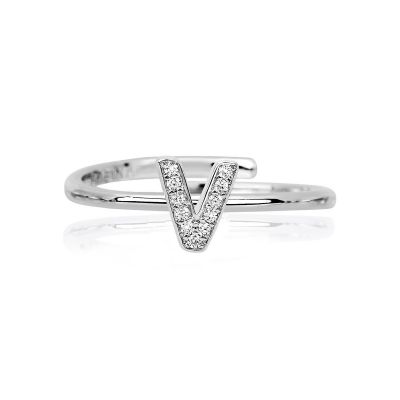 Mabina Anello Donna Argento Regolabile Lettera V e Zirconi
