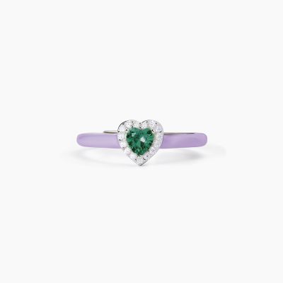 Mabina Anello Argento Smalto Viola Cuore Smeraldo