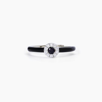 Mabina Anello Argento Smalto Nero zircone Nero