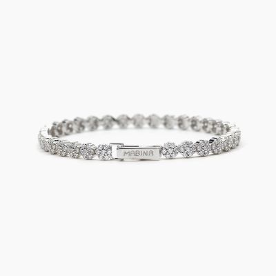 Mabina Tennis Argento Rodiato Zirconi Fiori Bianchi