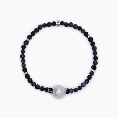 Mabina Bracciale Elastico Argento Agata Nera