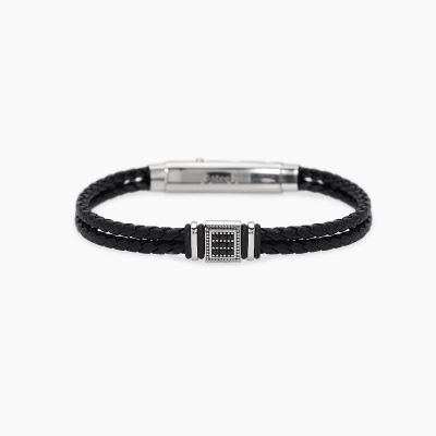 Mabina Bracciale Pelle Argento e Zirconi Neri
