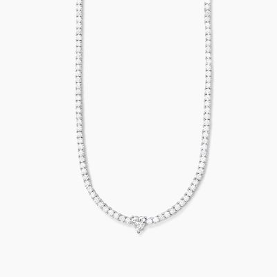 Mabina Collana Tennis Argento Cristalli Bianchi e Cuore