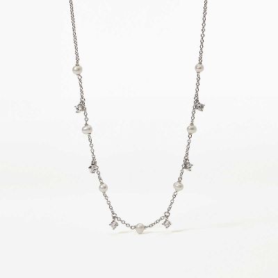 Mabina Girocollo Argento Perle e Zirconi Bianchi 3 mm