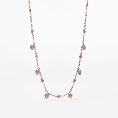 Mabina Girocollo Argento Rosè Cuori e Pietre Rosa