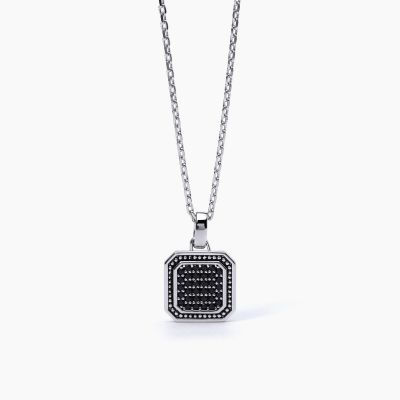 Mabina Collana Uomo Argento Pendente Ottagonale Zirconi Neri