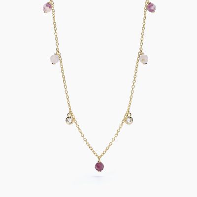 Mabina Collana Lunga Argento Dorato Tormalina e Zirconi