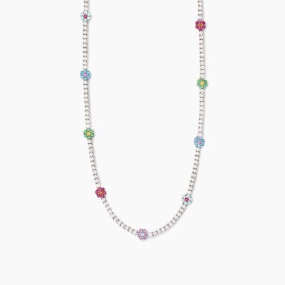 Mabina Collana Tennis Argento Elementi Fiori Multicolor