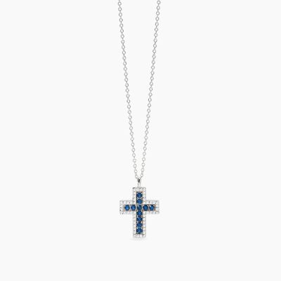 Mabina Collana Argento Croce Zirconi Blu e Bianchi