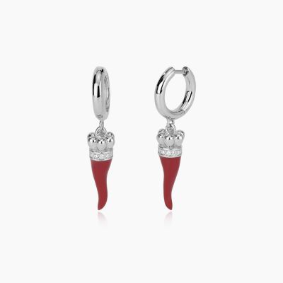 Mabina Orecchini Cerchio Argento Con Cornetti Rossi