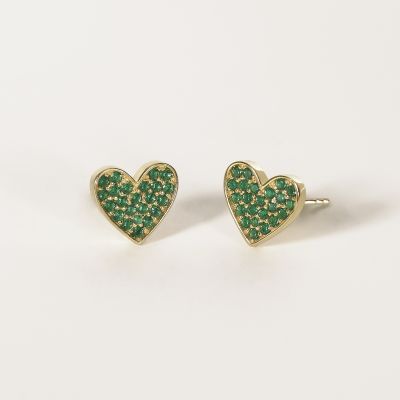 Mabina Orecchini Donna Argento Gold Cuore Smeraldi Sintetici