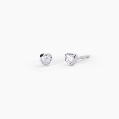 Mabina Orecchini Lobo Argento Rodiato Cuore Bianco