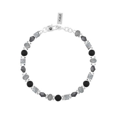 Kidult Bracciale Acciaio Agata Striata Nera e Grigia