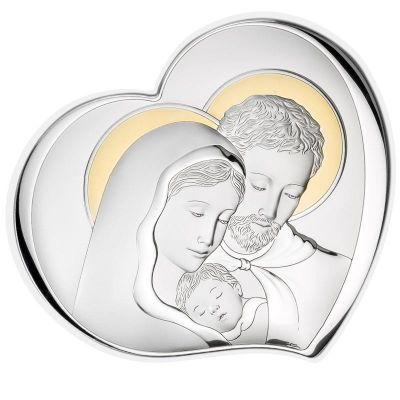 Valenti Icona Cuore Sacra Famiglia Argento e Legno 17,5X15