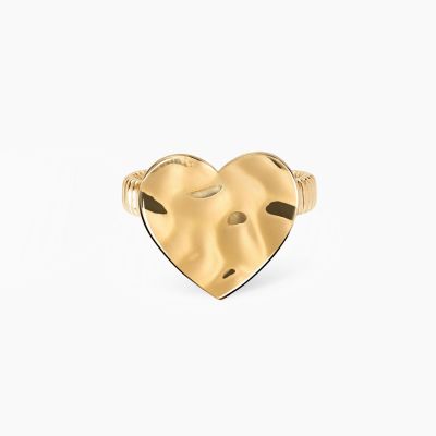 Kidult Anello Acciaio Gold Cuore Martellato