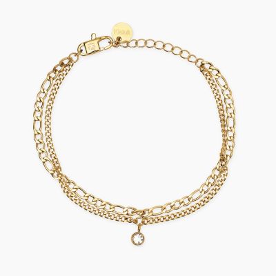 Kidult Bracciale 2 FIli Acciaio Gold e Cristallo Style