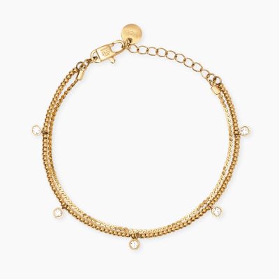 Kidult Bracciale 2 FIli Acciaio Gold con Cristalli Style