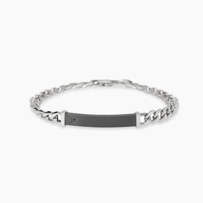 Kidult Bracciale Acciaio Piastra Nera e Zircone Style