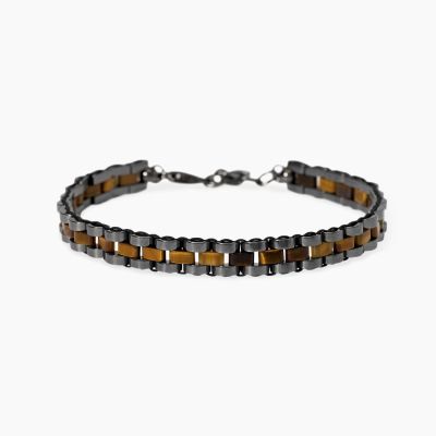 Kidult Bracciale Acciaio Ematite e Occhio di Tigre Style