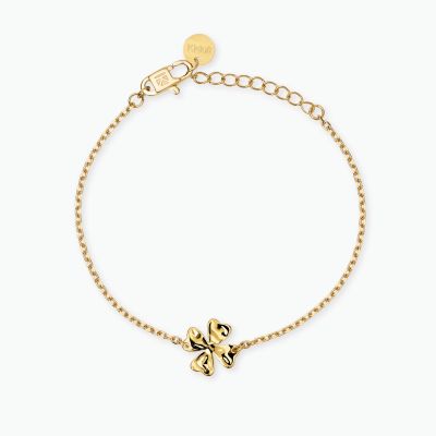 Kidult Bracciale Acciaio Gold con Quadrifoglio