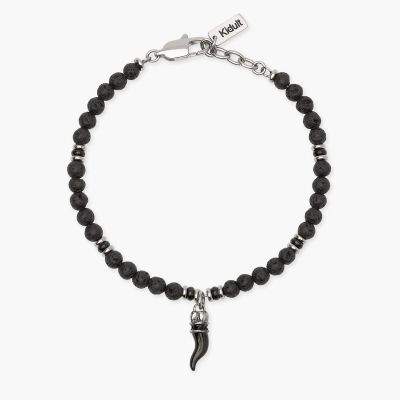 Kidult Bracciale Acciaio e Pietra Lavica e Cornetto