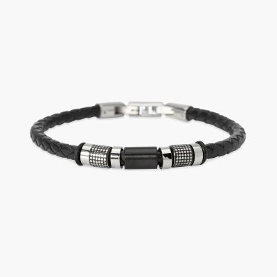 Kidult Bracciale Lab-Leather Nera e Acciaio