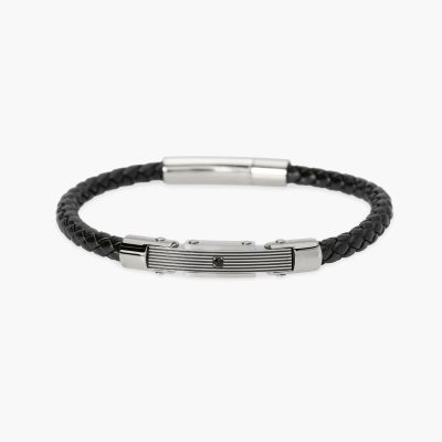 Kidult Bracciale Lab-Leather Nera e Acciaio