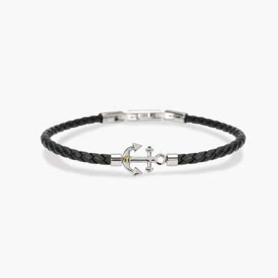 Kidult Bracciale Lab-Leather Nera e Ancora