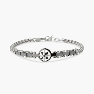 Kidult Bracciale Acciaio Ematite e Rosa Dei Venti