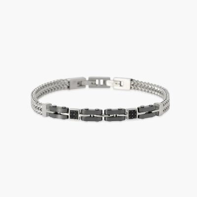 Kidult Bracciale Acciaio Ceramica e Zirconi Neri