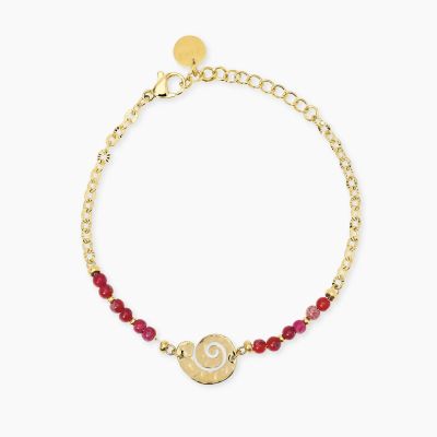 Kidult Bracciale Acciaio Gold Diaspro Corallo e Conchiglia