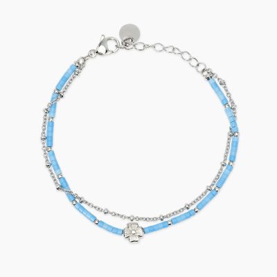 Kidult Bracciale 2 Fili Acciaio e Cilindri Turchese