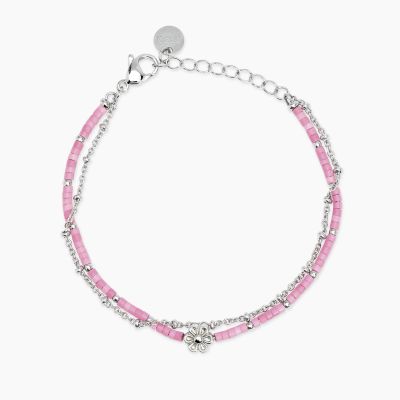 Kidult Bracciale 2 Fili Acciaio e Cilindri Turchese Rosa