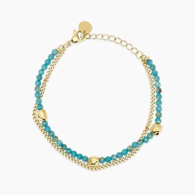 Kidult Bracciale 2 Fili Acciaio Gold con Sfere Turchesi