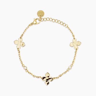 Kidult Bracciale Acciaio Gold con Fiori e Cristalli