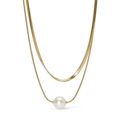 Kidult Collana 2 Fili Acciaio Dorato e Perle Style
