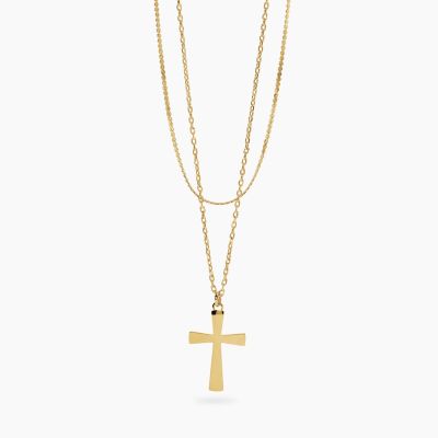 Kidult Collana 2 Fili Acciaio Gold e Croce Style