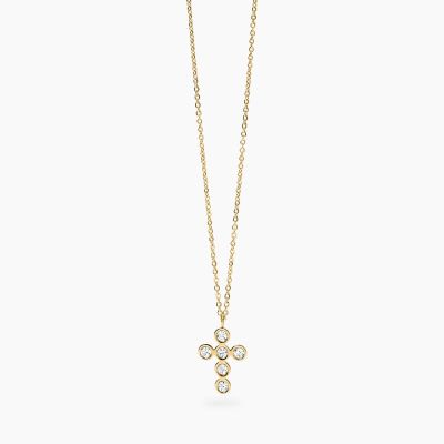 Kidult Collana Acciaio Gold Croce con Cristalli Style