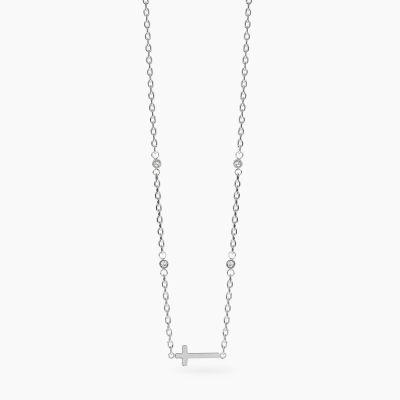 Kidult Collana Acciaio Cristalli e Croce Style