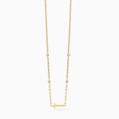 Kidult Collana Acciaio Gold Cristalli e Croce Style
