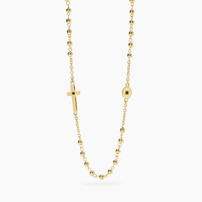 Kidult Collana Rosario Acciaio Gold Croce e Zirconi Style