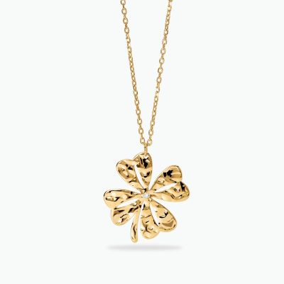 Kidult Collana Acciaio Gold con Quadrifoglio e Cristallo