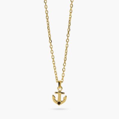 Kidult Collana Acciaio Gold Ancora Cristallo Nero