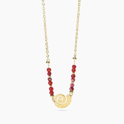 Kidult Collana Acciaio Gold Diaspro Rosso e Conchiglia