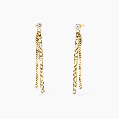 Kidult Orecchini Acciaio Gold Catene e Cristallo Style