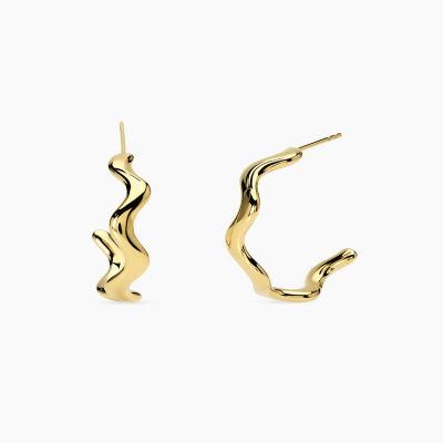 Kidult Orecchini Acciaio Gold Cerchi Ondulati