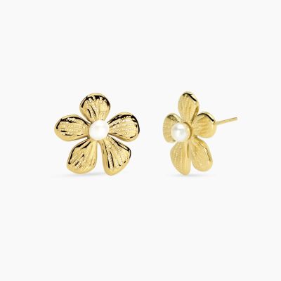 Kidult Orecchini Fiore Acciaio Gold con Perla